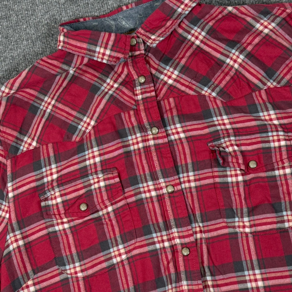 Jachs Girlfriend Bae XXL Western Pearl Snap Button Flannel Plaid Shirt Country